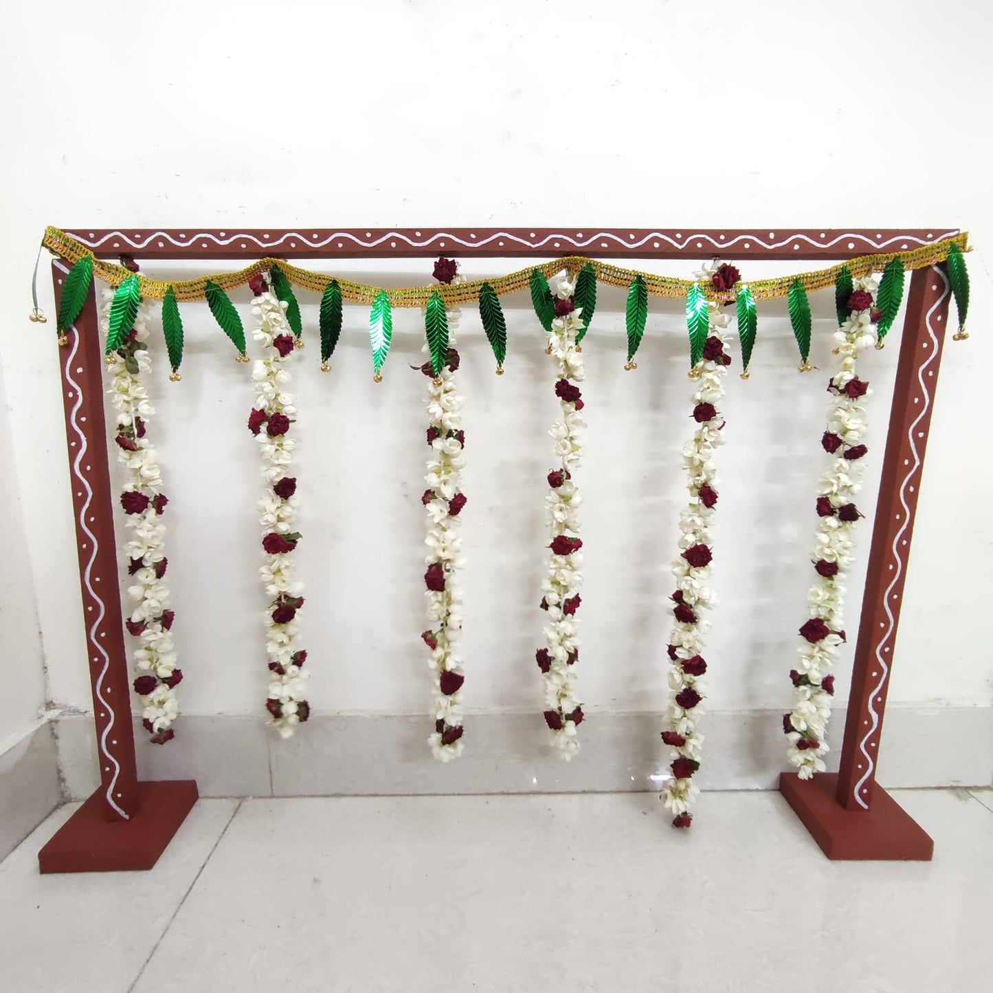 Backdrop Flower Stand for Pooja with Green Thoranam - BFS01