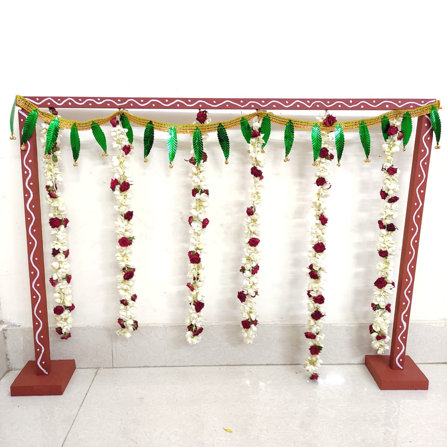 Backdrop Flower Stand for Pooja with Green Thoranam - BFS01