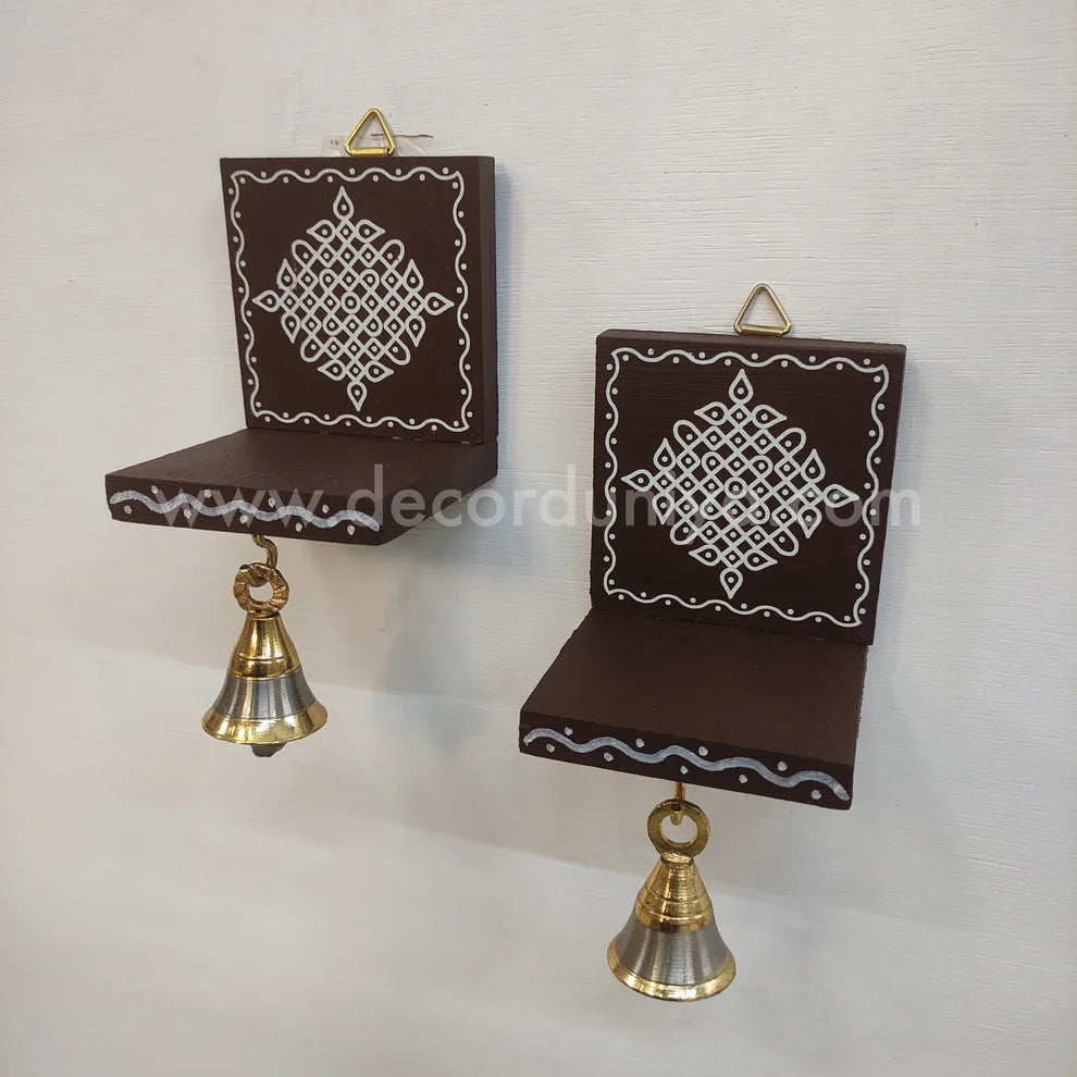 Wooden Kolam Wall Shelf Pair | Vilakku madam - VM42