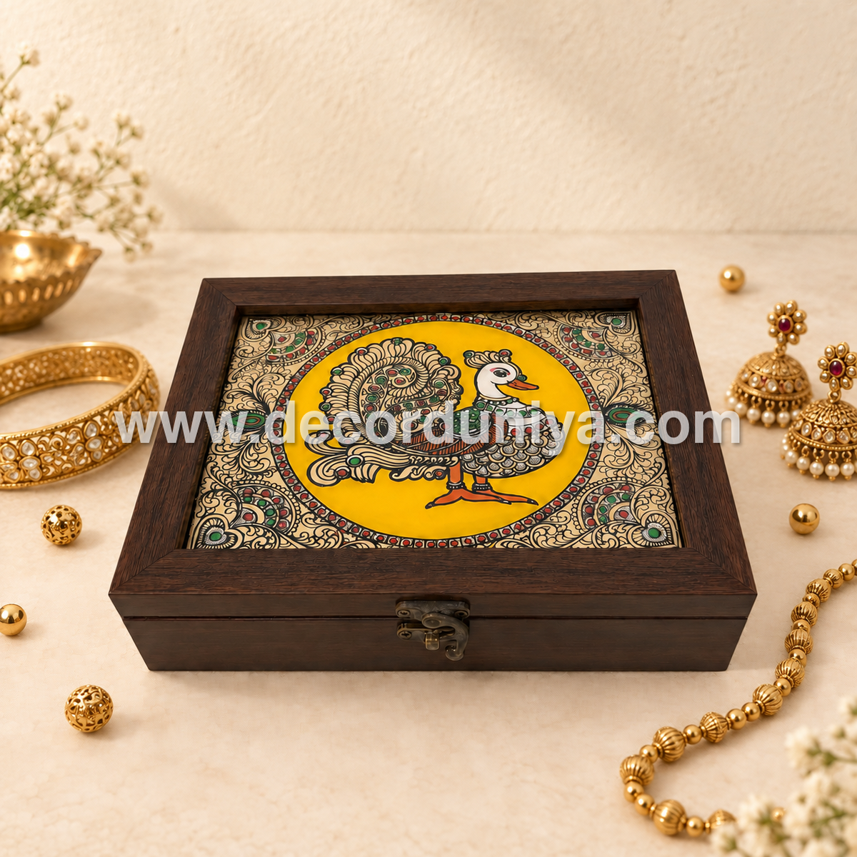 Annapakshi Jewellery Box with Reverse Glass Painting | Traditional Tanjore Art – PVK14