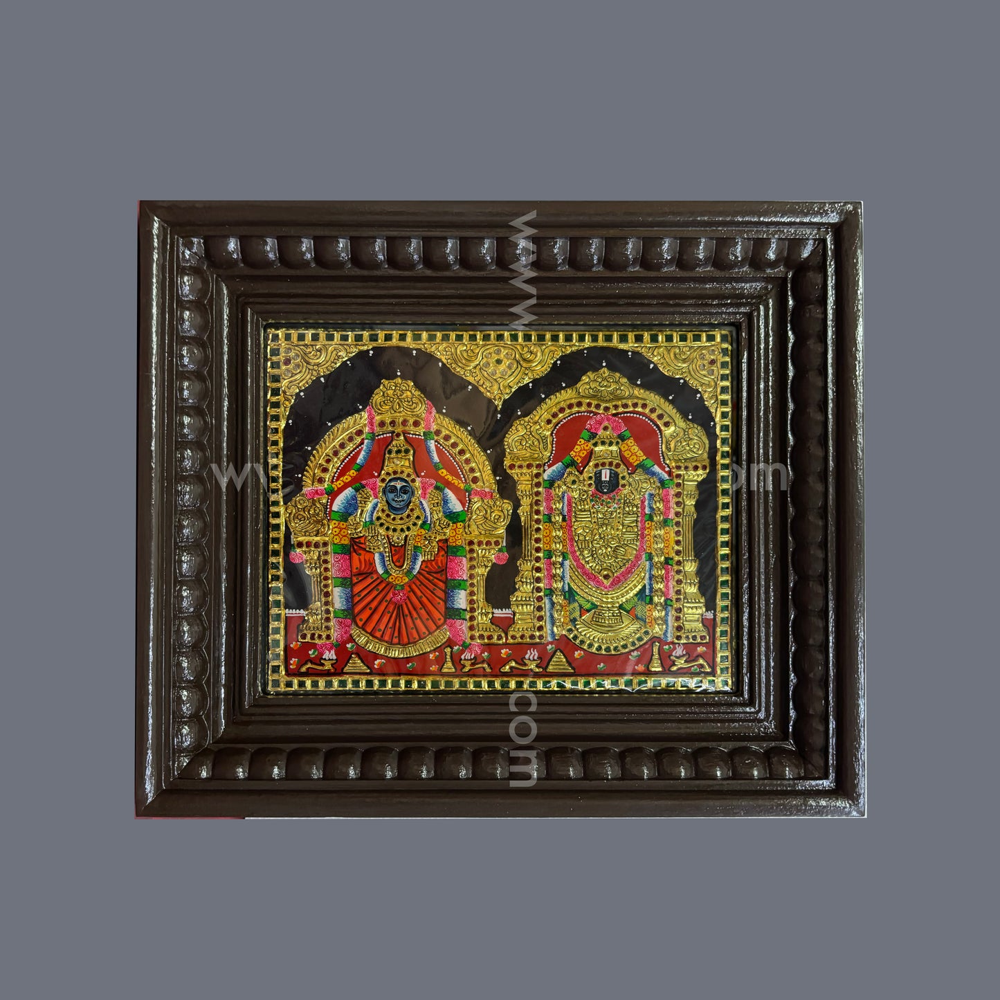 Tanjore Painting | Perumal Thayar | Chettinad Frame | - Flat Gold Foil  - TPM108