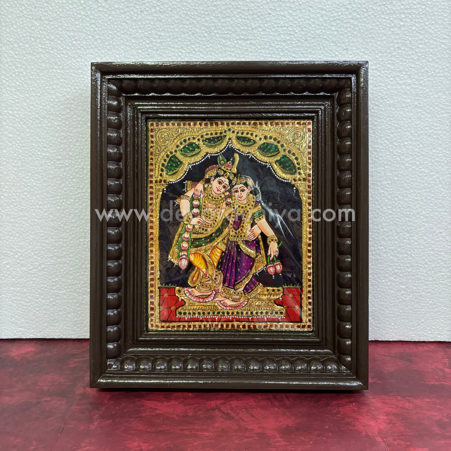 Tanjore Painting | Radha Krishna | Chettinad Frame | - Flat Gold Foil  - TPM111