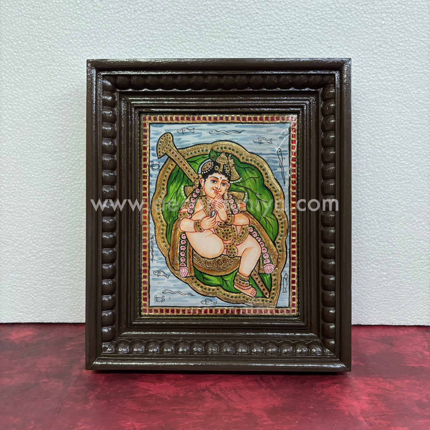 Tanjore Painting | Baby Krishna | Chettinad Frame | - Flat Gold Foil - TPM112