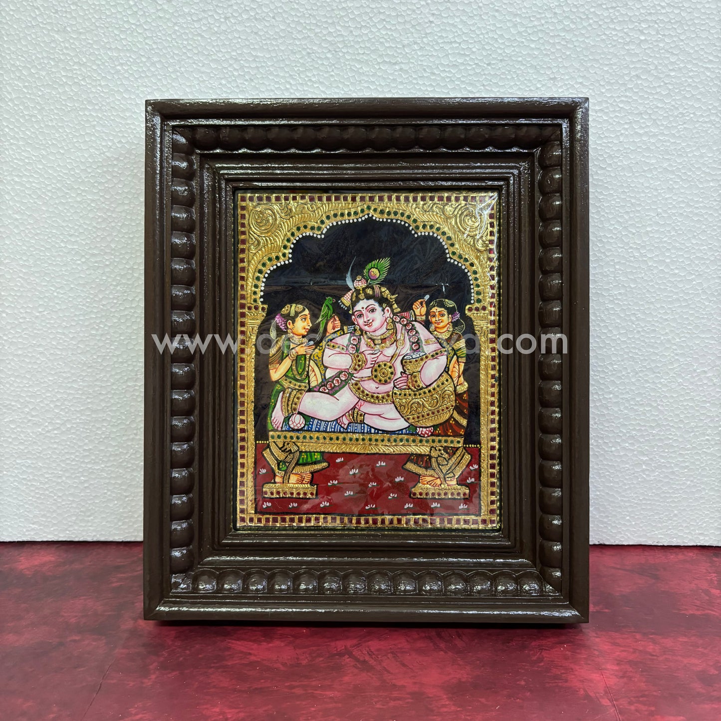 Tanjore Painting | Krishna | Chettinad Frame | - Flat Gold Foil - TPM113