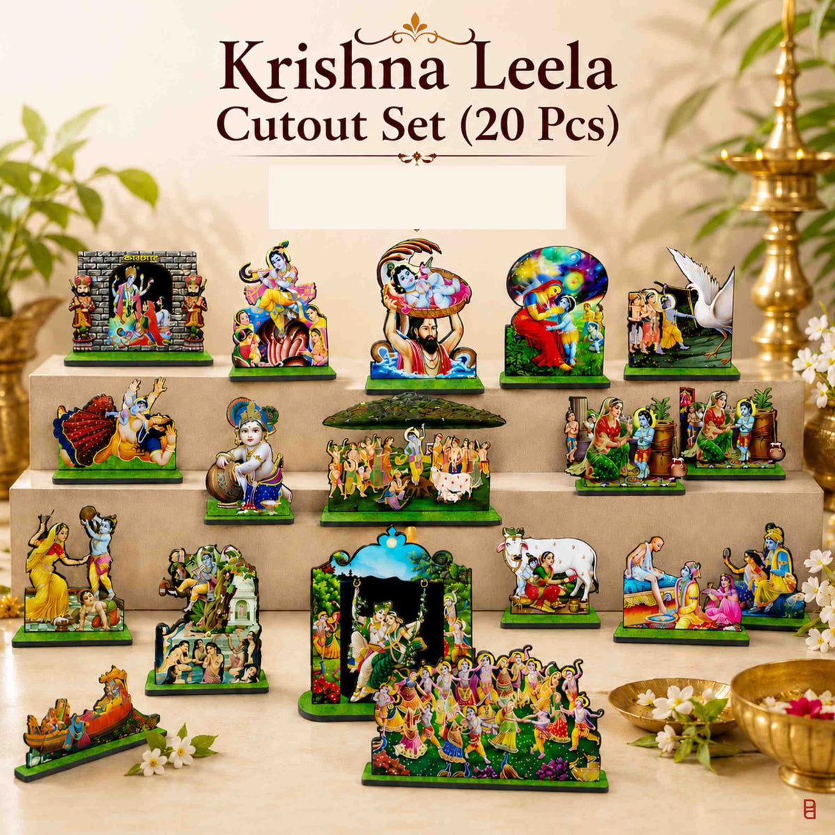 Krishna Leela MDF Golu Cutouts Set | 20-Piece Lord Krishna Story Display – Pre-Order – KLM1