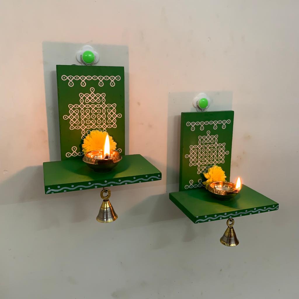 Wooden Kolam Wall Shelf Pair, Vilakku madam - VM5