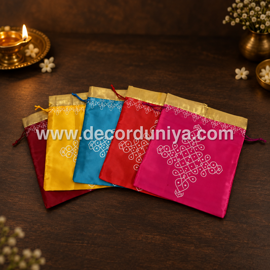 Potli Bag for Gifting, Wedding | Kolam Print Potlis - VB103