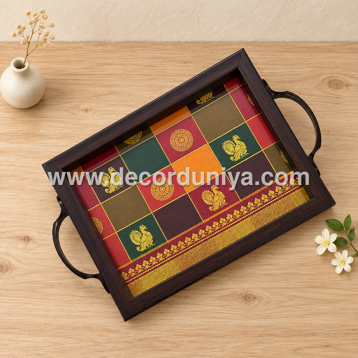 Serving Tray | Rectangular Tray with Easy-Grip Handles | Multipurpose Kitchen, Dining & Home Decor Organizer – DD109