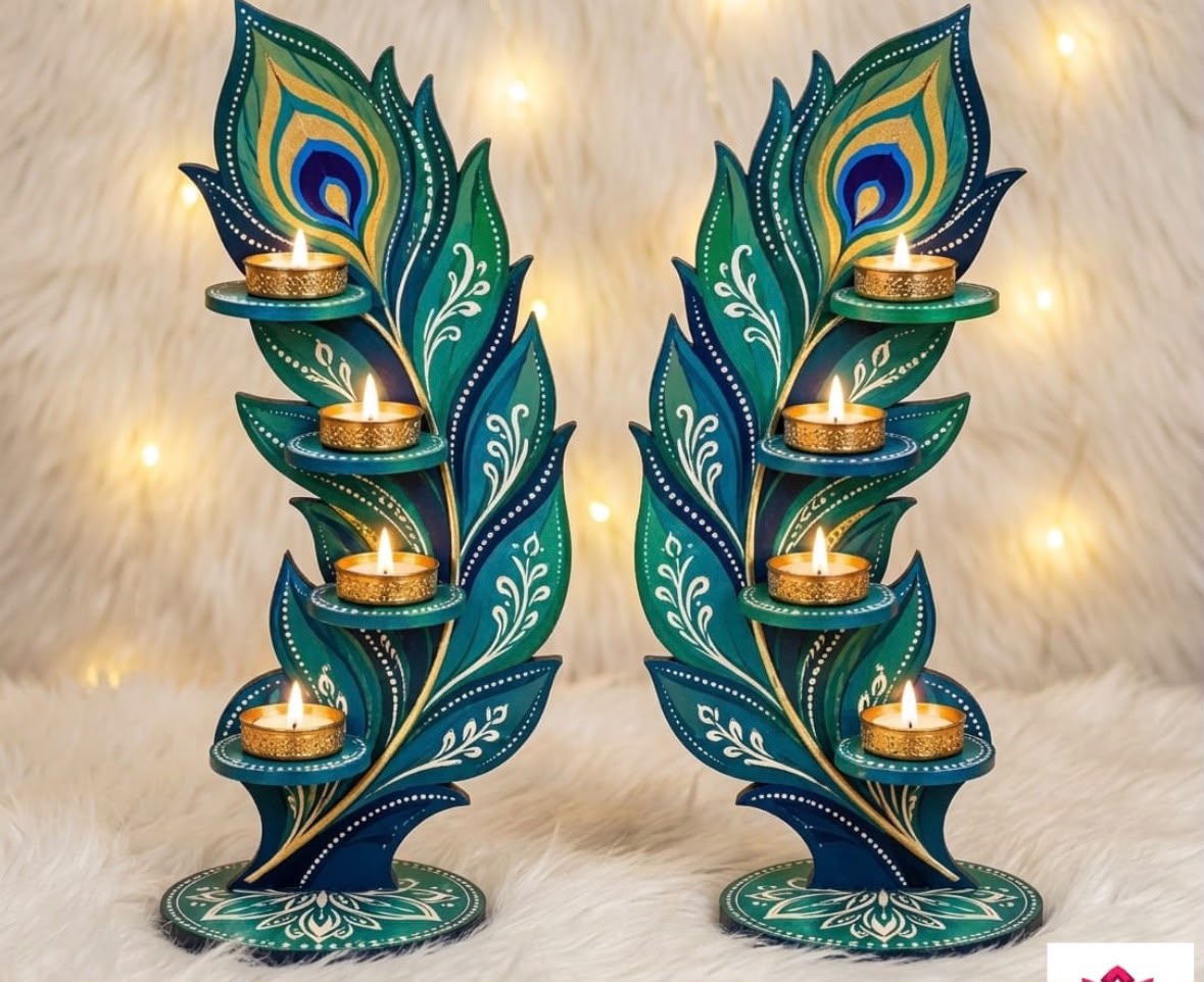 Peacock Feather MDF Cutout T-Light Holders | Set of 2 Pieces | Pre-Order – KLM10