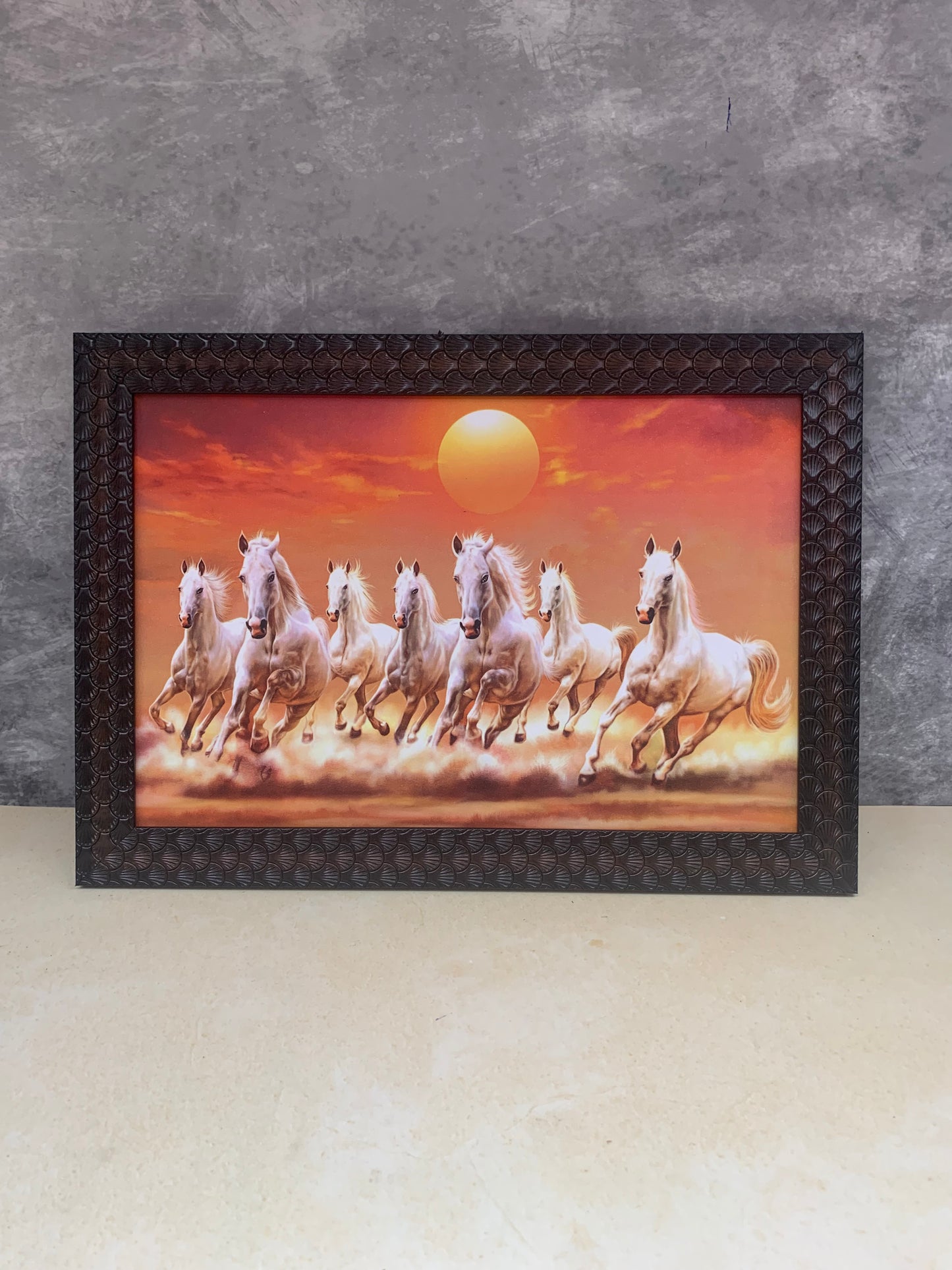 7 horse Painting with Print Frame - PF0025