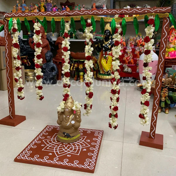 Backdrop Flower Stand for Pooja with Green Thoranam - BFS01