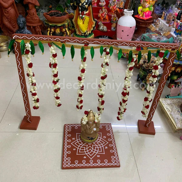 Backdrop Flower Stand for Pooja with Green Thoranam - BFS01