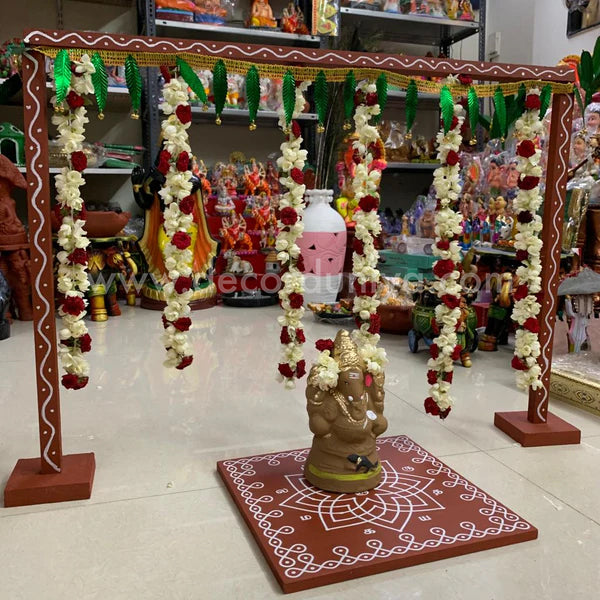 Backdrop Flower Stand for Pooja with Green Thoranam - BFS01