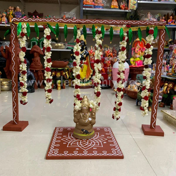 Backdrop Flower Stand for Pooja with Green Thoranam - BFS01