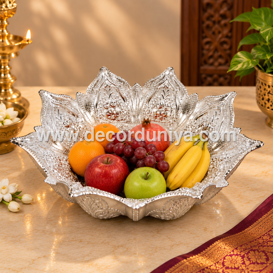 Decorative Silver-Finish Fibre Plate for Pooja & Home Décor – BR1