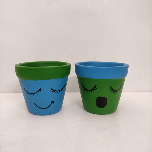 Handpainted Clay Pots Pair - Table Decors - CP1