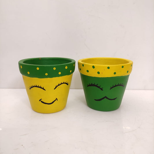 Handpainted Clay Pots Pair - Table Decors - CP4