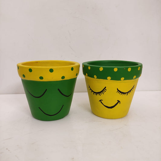 Handpainted Clay Pots Pair - Table Decors - CP6