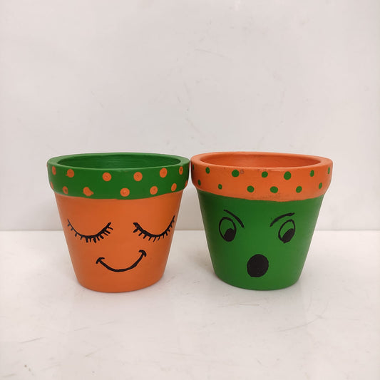 Handpainted Clay Pots Pair - Table Decors - CP7