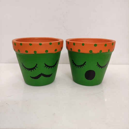 Handpainted Clay Pots Pair - Table Decors - CP8
