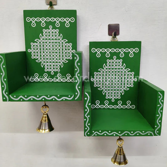 Closed type Wooden Kolam Wall Shelf Pair, Vilakku madam - CVM10