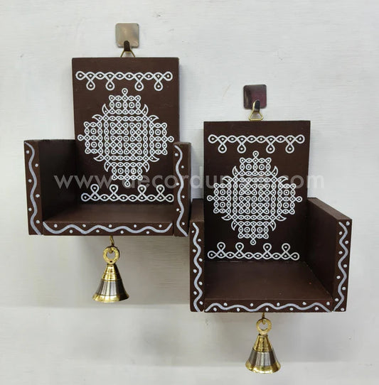 Closed type Wooden Kolam Wall Shelf Pair, Vilakku madam - CVM9