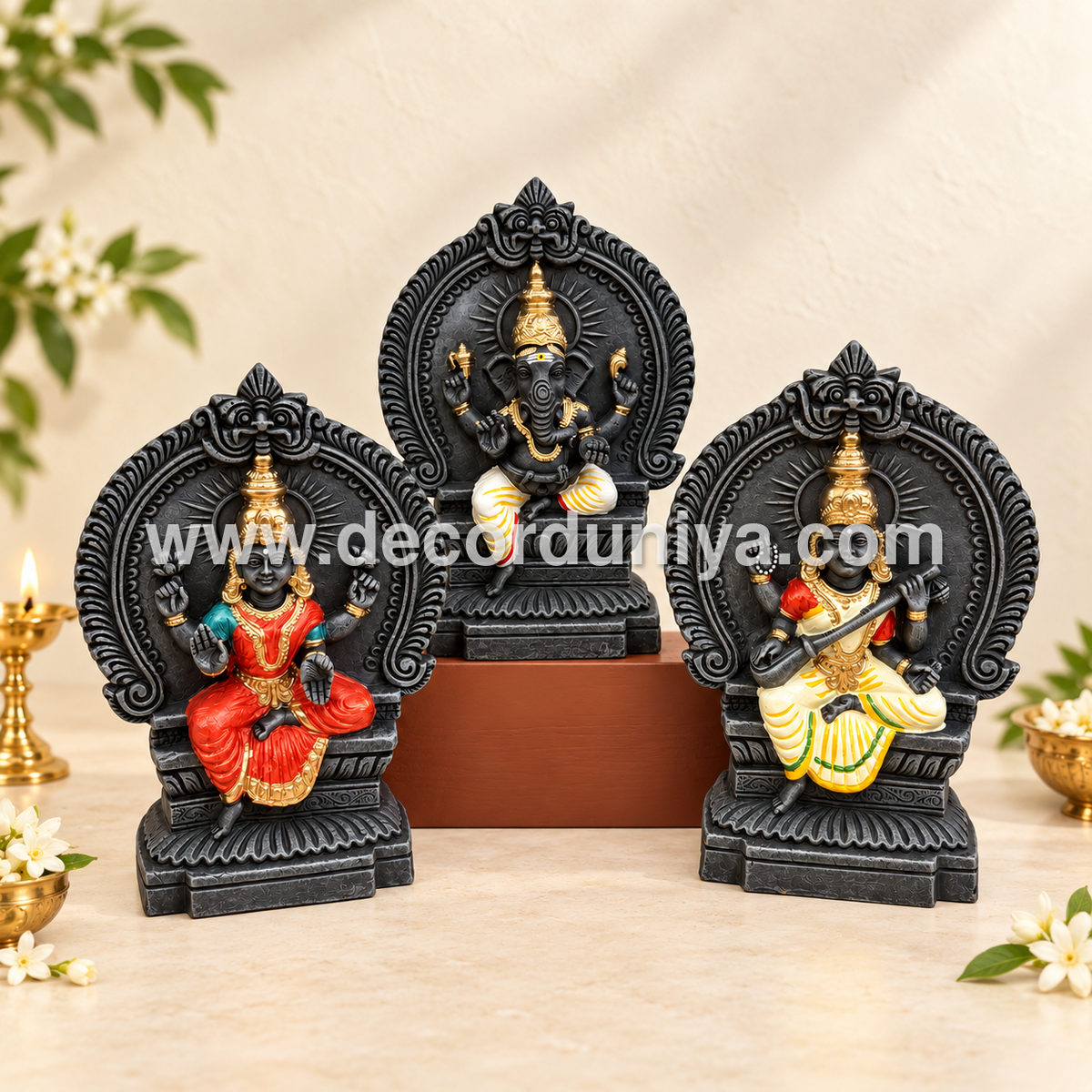 Ganesh Lakshmi Saraswathi | 8 inches | Decor Duniya Golu Doll | Navaratri Golu Dolls - SAP1