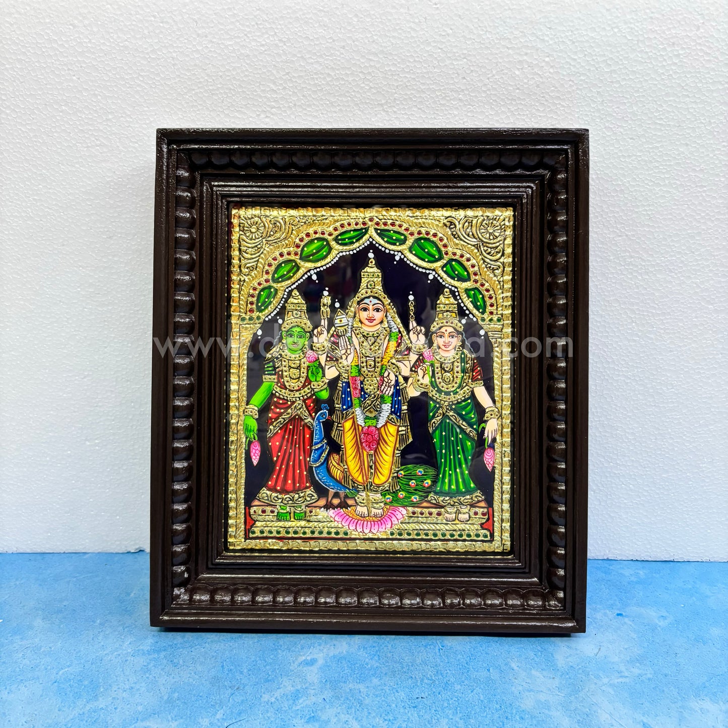 Tanjore Painting | Murugar Valli Deivanai - MVD | Chettinad Frame | - Flat Gold Foil - TPM102