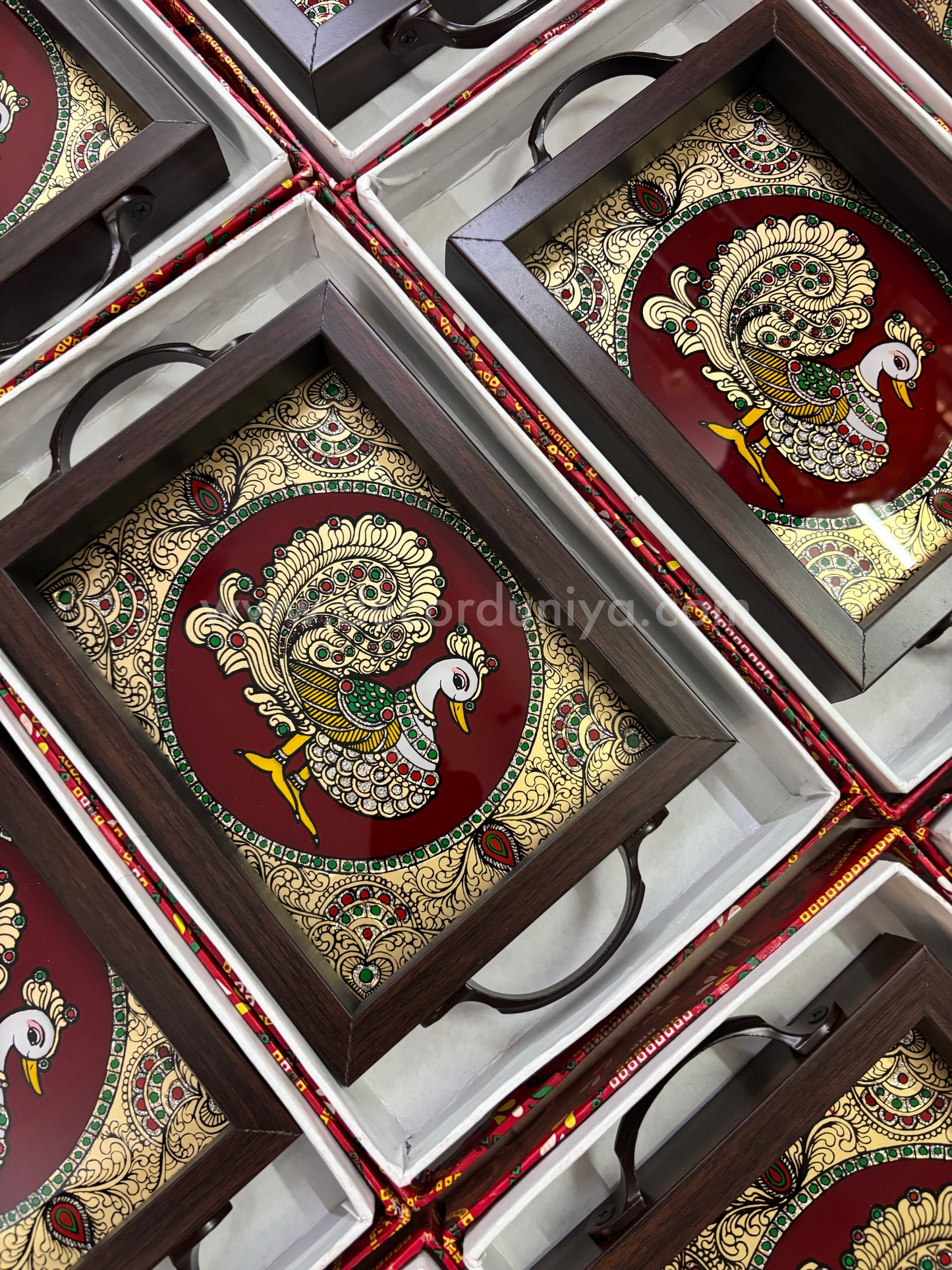 Multipurpose Peacock Tray | Reverse Glass Painting | Tanjore Artwork - PVK1