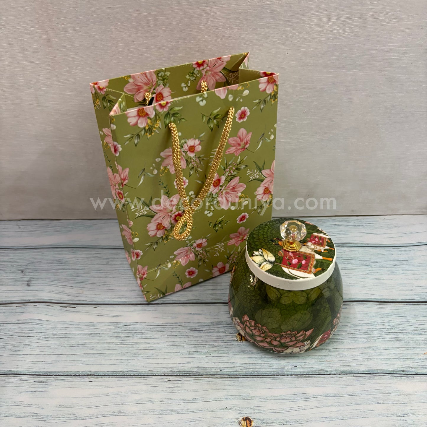 Paper Board Bag & Pichwai Metal Jar | Return Gift Combo - RGC7