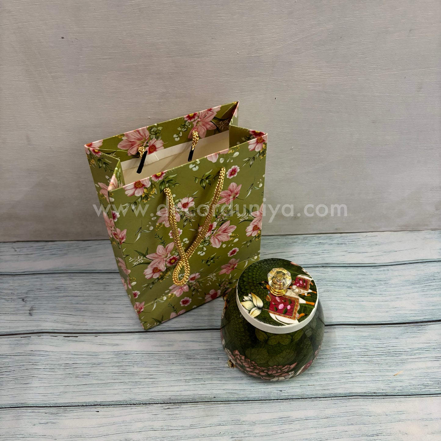 Paper Board Bag & Pichwai Metal Jar | Return Gift Combo - RGC7