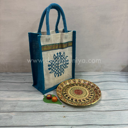 Jute Bag, Meenakari Plate, Manjal Kum Kum Packet | Return Gift Combo - RGC8