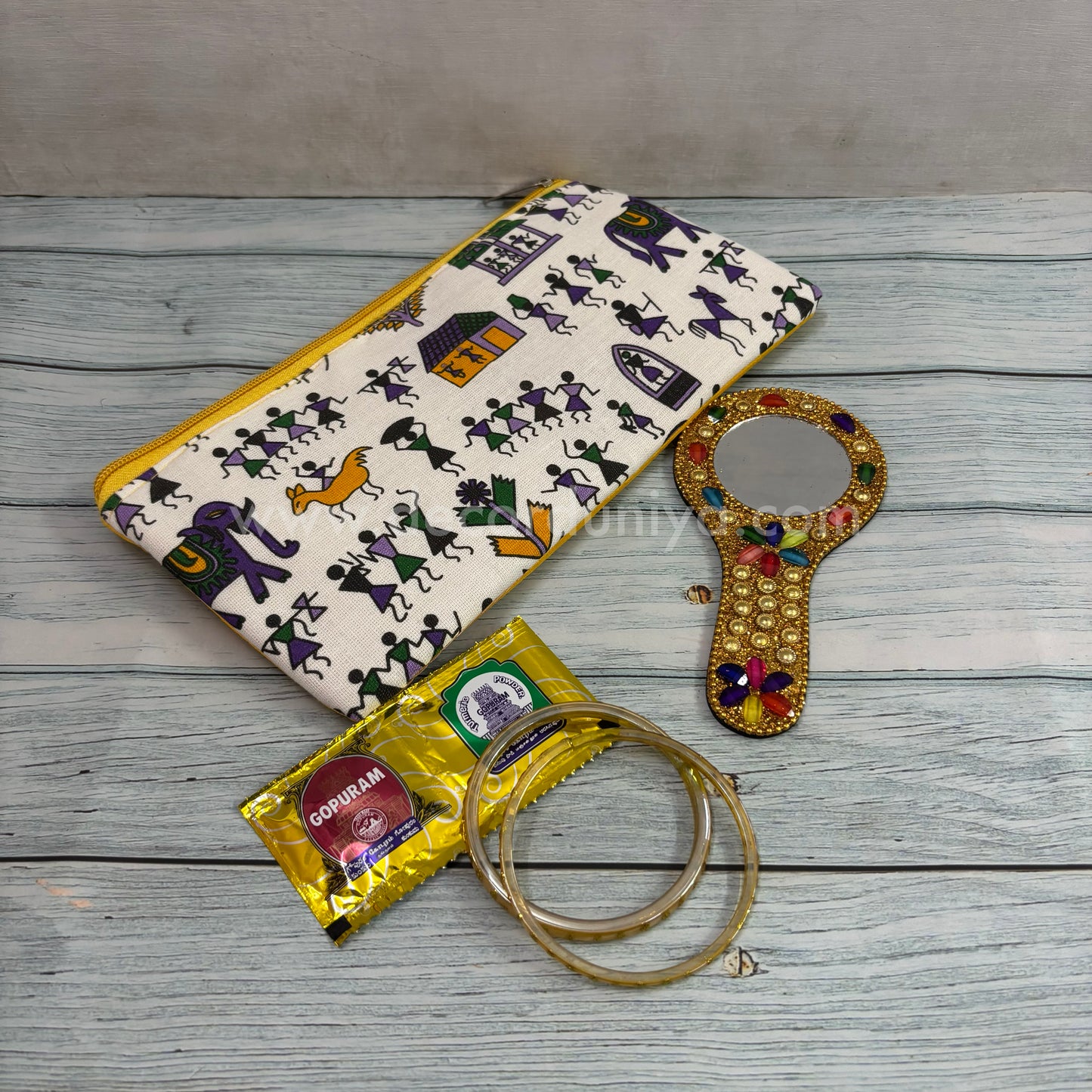 Purse with Handcrafted Mirror, Bangles and Manjal Kumkum Packet | Return Gift Combo - RGC14