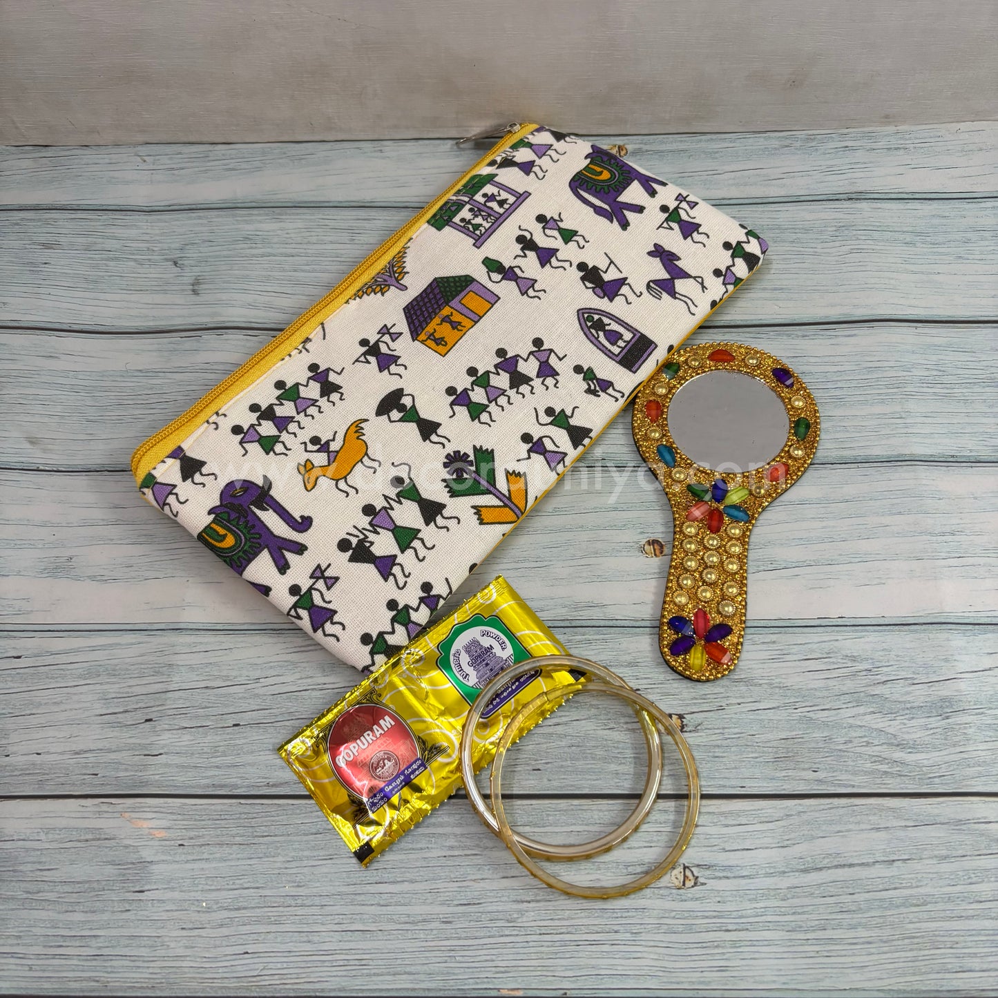Purse with Handcrafted Mirror, Bangles and Manjal Kumkum Packet | Return Gift Combo - RGC14