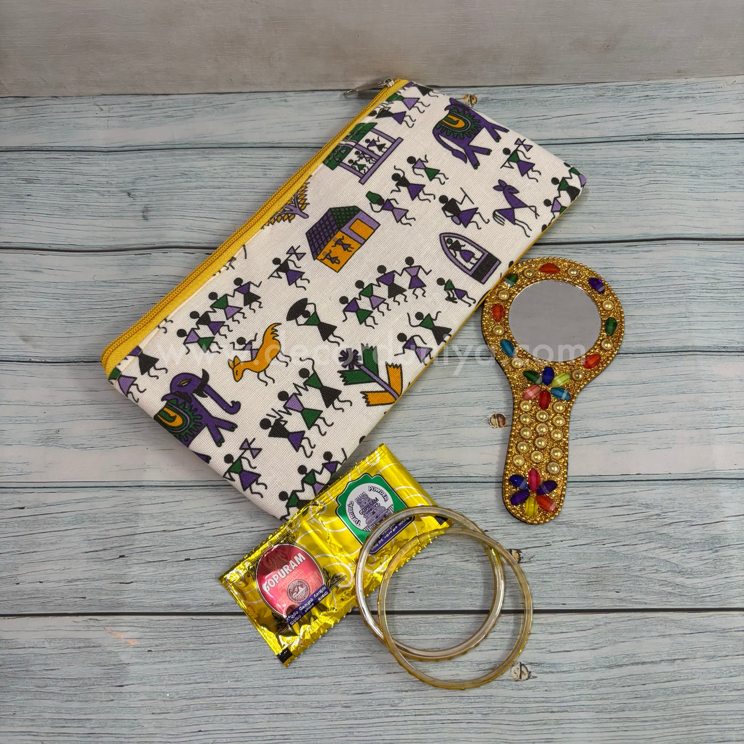 Purse with Handcrafted Mirror, Bangles and Manjal Kumkum Packet | Return Gift Combo - RGC14