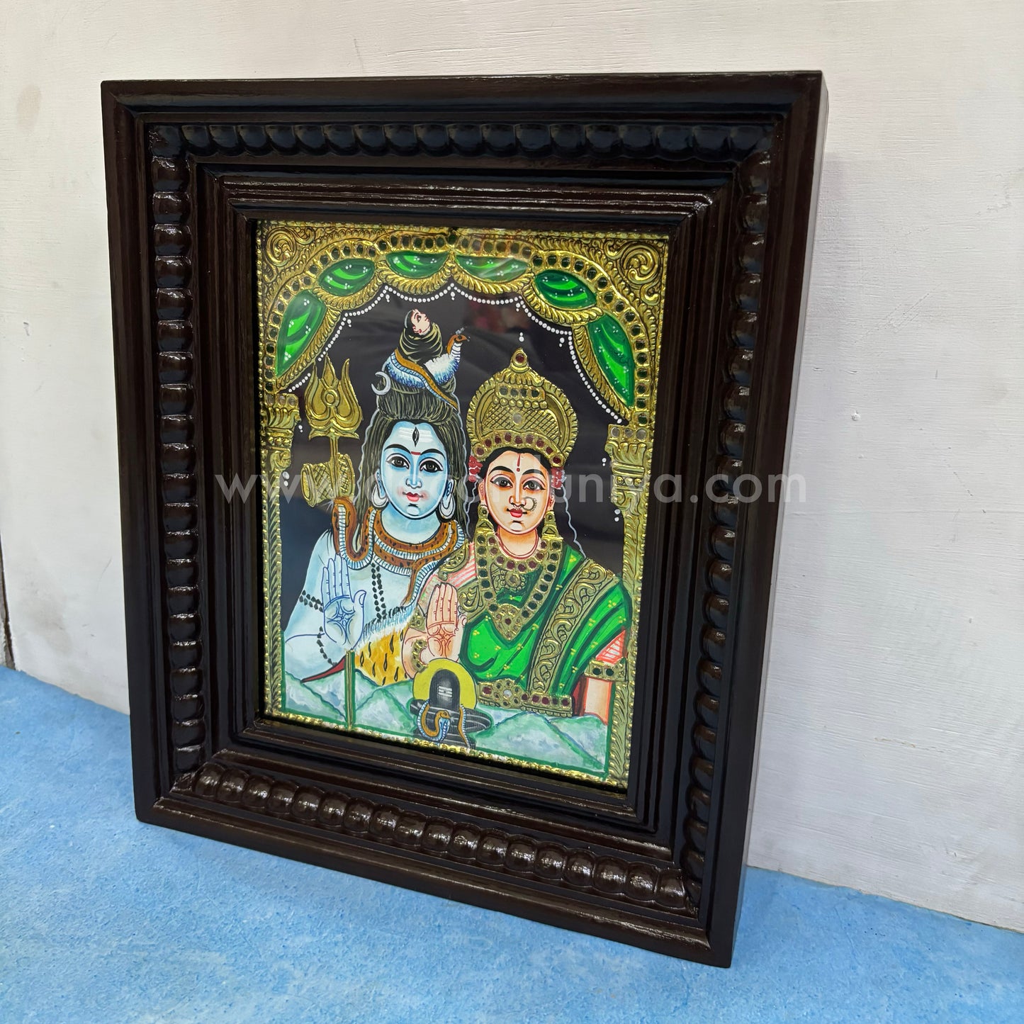 Tanjore Painting | Sivan Parvathy | Chettinad Frame | - Gold Foil - TPM171