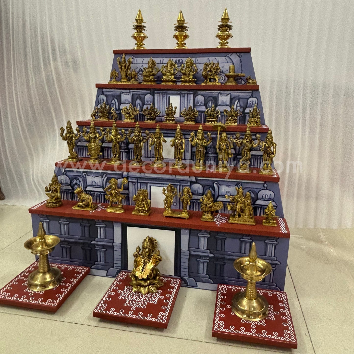Dismantable 5 step Temple Gopuram Golu Padi with Brass Golu iDols | 24 inches Width - DGP29