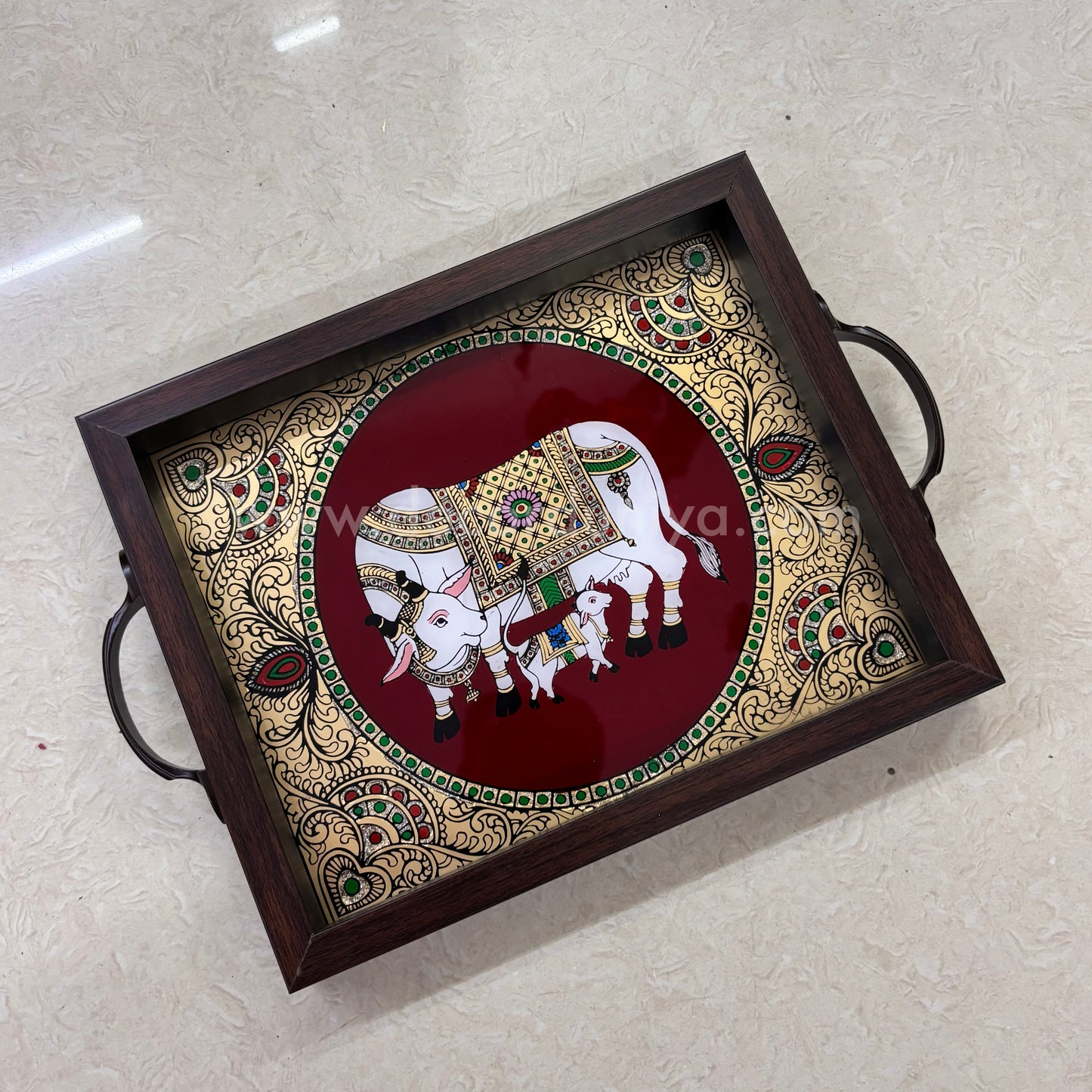 Multipurpose Peacock Tray | Reverse Glass Painting | Tanjore Artwork - PVK23