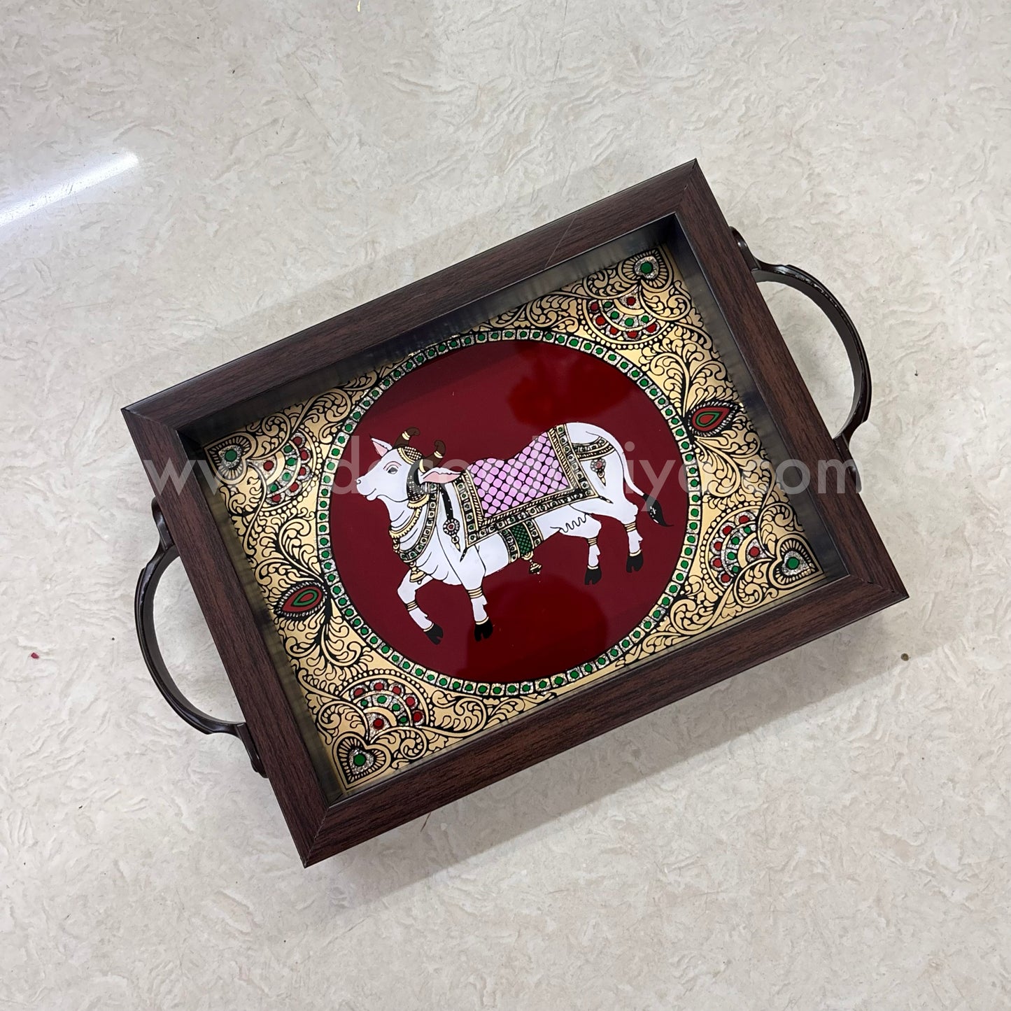 Multipurpose Peacock Tray | Reverse Glass Painting | Tanjore Artwork - PVK22
