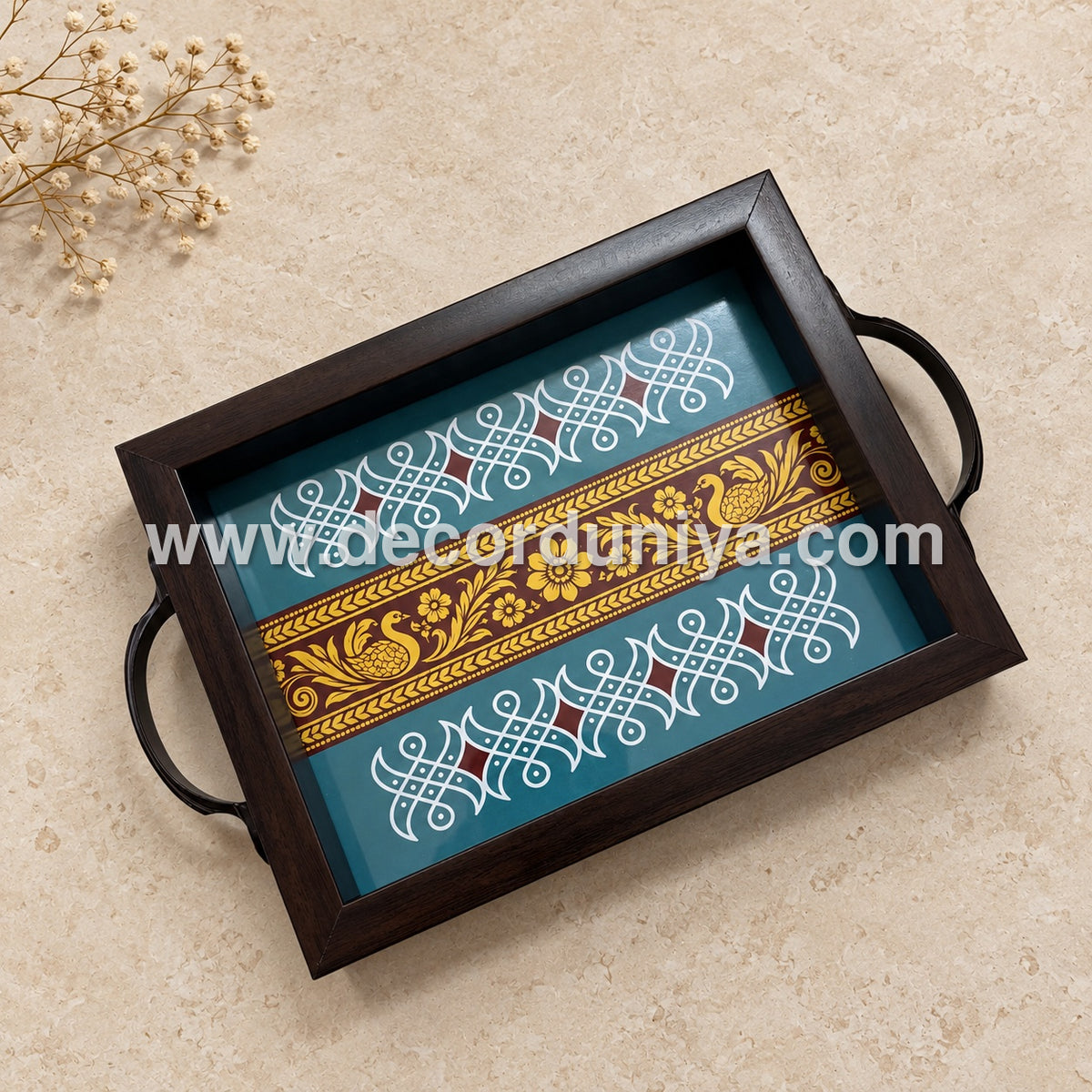 Serving Tray | Rectangular Tray with Easy-Grip Handles | Multipurpose Kitchen, Dining & Home Decor Organizer – DD106