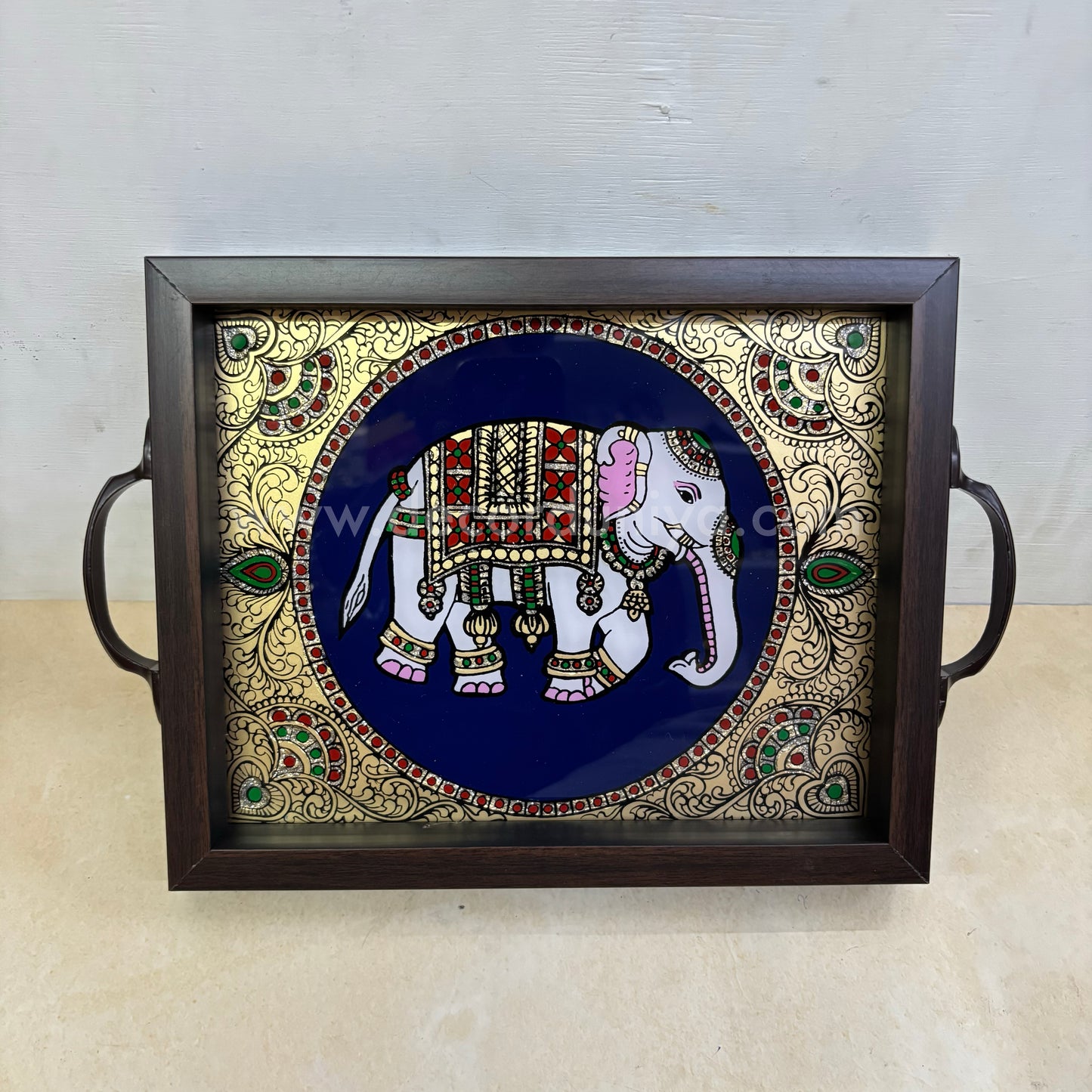 Multipurpose Elephant Tray | Reverse Glass Painting | Tanjore Artwork - PVK6