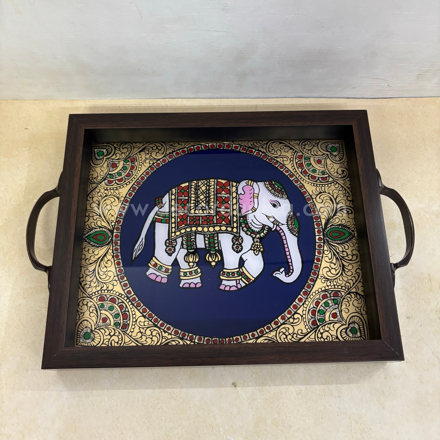 Multipurpose Elephant Tray | Reverse Glass Painting | Tanjore Artwork - PVK6