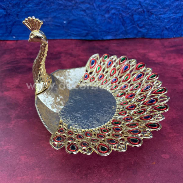 Meenakari Peacock Candle Light Holder | Multipurpose Tray - PA2