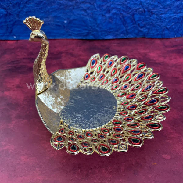 Meenakari Peacock Candle Light Holder | Multipurpose Tray - PA2