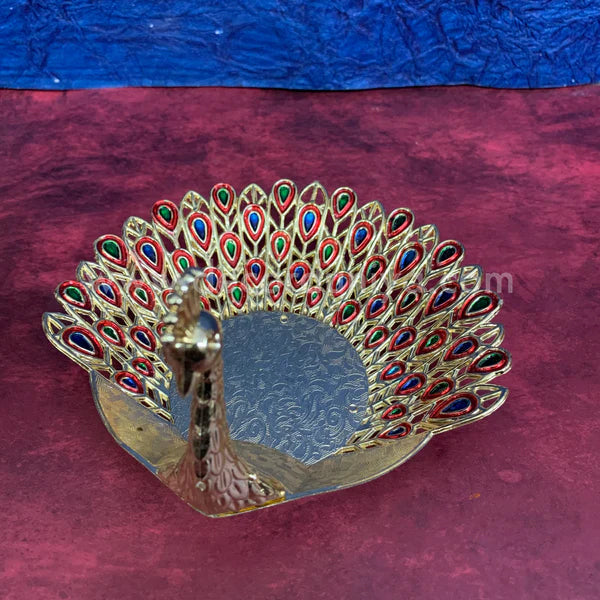 Meenakari Peacock Candle Light Holder | Multipurpose Tray - PA2