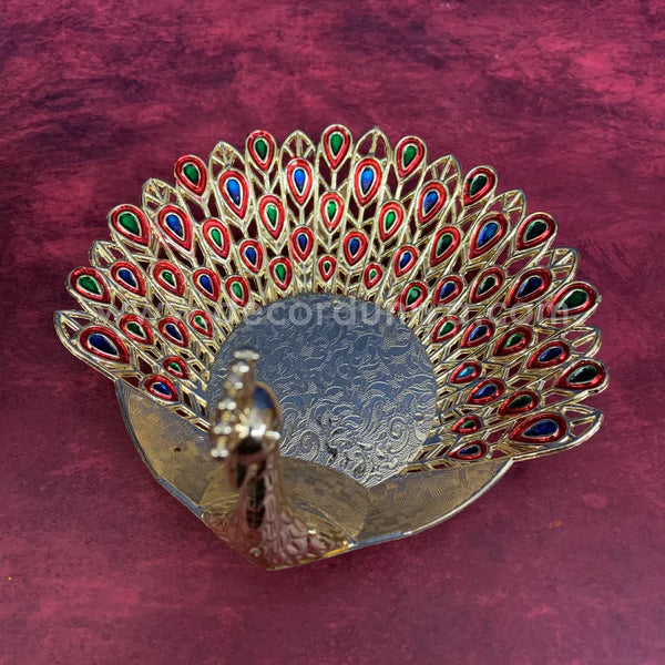 Meenakari Peacock Candle Light Holder | Multipurpose Tray - PA2