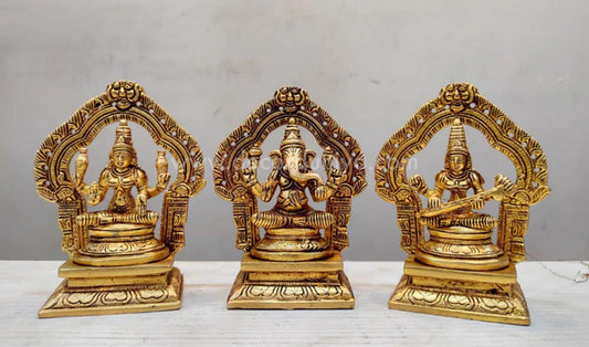 Lakshmi Ganesha Saraswathi - Brass - Height - 5.5 inches - LGSB01