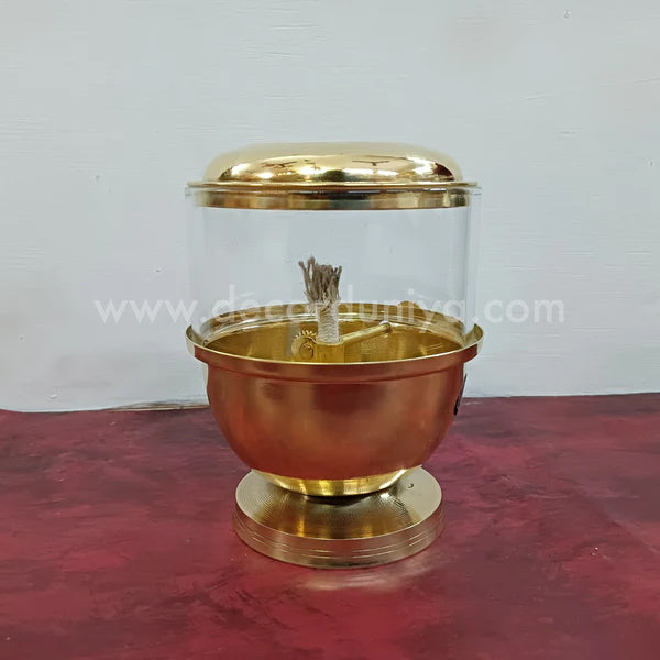 Brass Anaya vilakku with Glass Lid - MAN21