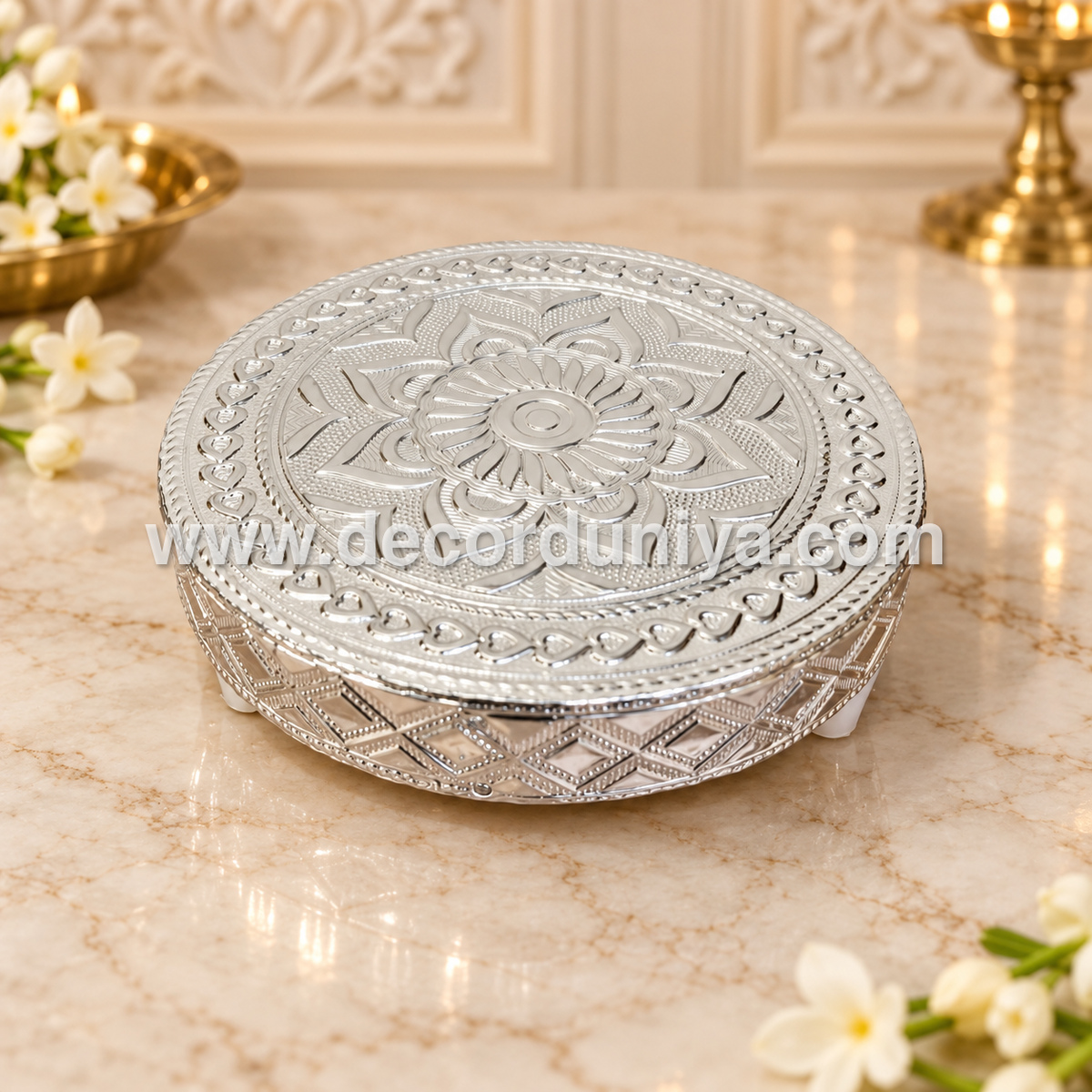 Wooden Meenakari Manai | SIlver - MN118