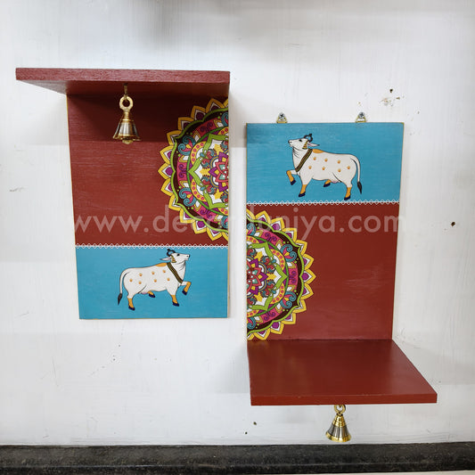 Wooden Kolam Wall Shelf, Vilakku Madam (Pair - 2 pcs) -  VMB7